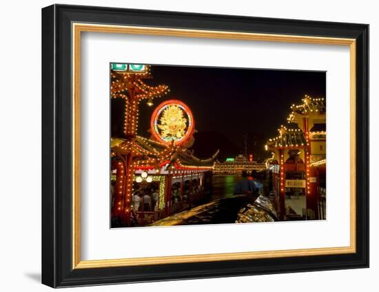 Aberdeen Floating Restaurant Harbour at Dusk, Hong Kong, China-Charles Bowman-Framed Photographic Print