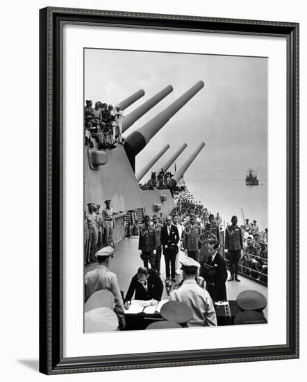 Aboard USS Missouri as Japanese Mamoru Shigemitsu Signs Official Surrender Documents Ending WWII-Carl Mydans-Framed Premium Photographic Print