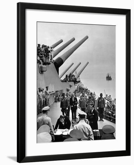 Aboard USS Missouri as Japanese Mamoru Shigemitsu Signs Official Surrender Documents Ending WWII-Carl Mydans-Framed Premium Photographic Print