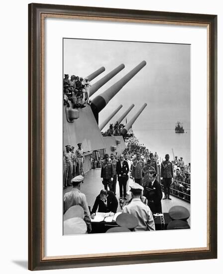 Aboard USS Missouri as Japanese Mamoru Shigemitsu Signs Official Surrender Documents Ending WWII-Carl Mydans-Framed Premium Photographic Print