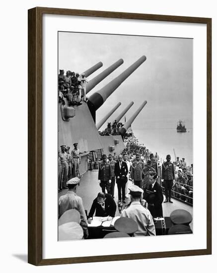 Aboard USS Missouri as Japanese Mamoru Shigemitsu Signs Official Surrender Documents Ending WWII-Carl Mydans-Framed Premium Photographic Print