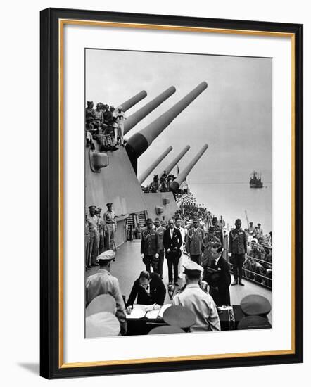 Aboard USS Missouri as Japanese Mamoru Shigemitsu Signs Official Surrender Documents Ending WWII-Carl Mydans-Framed Premium Photographic Print