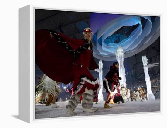 Aboriginal Dancers Perform During the Opening Ceremonies at the 2010 Vancouver Olympic Winter Games-null-Framed Premier Image Canvas