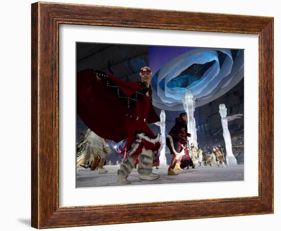 Aboriginal Dancers Perform During the Opening Ceremonies at the 2010 Vancouver Olympic Winter Games-null-Framed Photographic Print