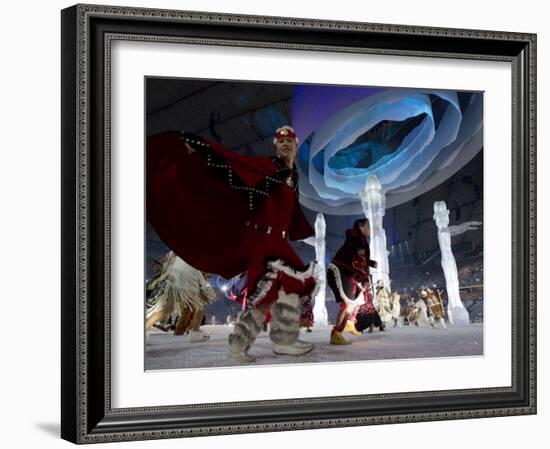 Aboriginal Dancers Perform During the Opening Ceremonies at the 2010 Vancouver Olympic Winter Games-null-Framed Photographic Print
