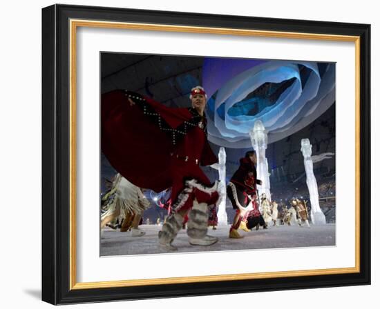 Aboriginal Dancers Perform During the Opening Ceremonies at the 2010 Vancouver Olympic Winter Games-null-Framed Photographic Print