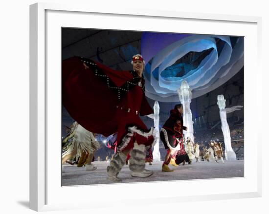 Aboriginal Dancers Perform During the Opening Ceremonies at the 2010 Vancouver Olympic Winter Games-null-Framed Photographic Print