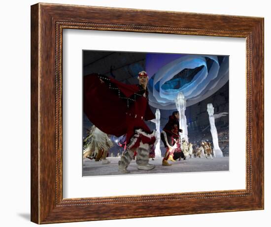 Aboriginal Dancers Perform During the Opening Ceremonies at the 2010 Vancouver Olympic Winter Games-null-Framed Photographic Print