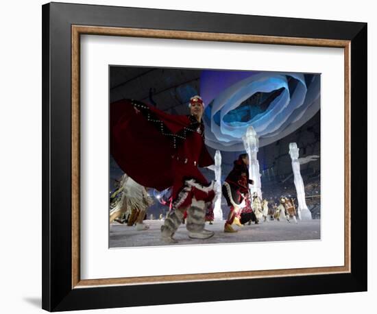 Aboriginal Dancers Perform During the Opening Ceremonies at the 2010 Vancouver Olympic Winter Games-null-Framed Photographic Print