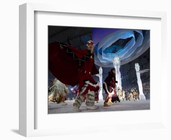 Aboriginal Dancers Perform During the Opening Ceremonies at the 2010 Vancouver Olympic Winter Games-null-Framed Photographic Print