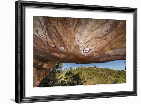 Aboriginal Wandjina Cave Artwork in Sandstone Caves at Raft Point, Kimberley, Western Australia-Michael Nolan-Framed Photographic Print