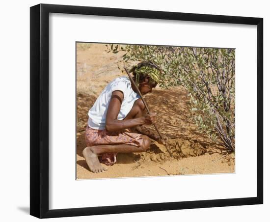 Aborigine Woman Digging for Wichetty Grubs, Northern Territory, Australia-Claire Leimbach-Framed Photographic Print