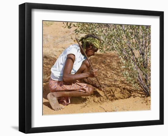 Aborigine Woman Digging for Wichetty Grubs, Northern Territory, Australia-Claire Leimbach-Framed Photographic Print