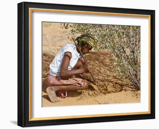 Aborigine Woman Digging for Wichetty Grubs, Northern Territory, Australia-Claire Leimbach-Framed Photographic Print