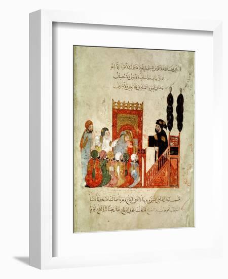 Abou Zayd Preaching in the Mosque, from "Al Maqamat" by Al-Hariri-null-Framed Giclee Print