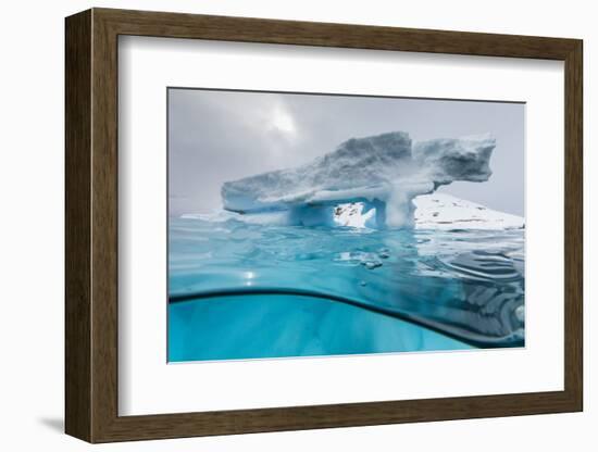 Above and below view of an arch formed in an iceberg at Cuverville Island, Ererra Channel-Michael Nolan-Framed Photographic Print