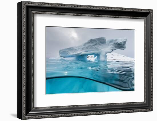 Above and below view of an arch formed in an iceberg at Cuverville Island, Ererra Channel-Michael Nolan-Framed Photographic Print