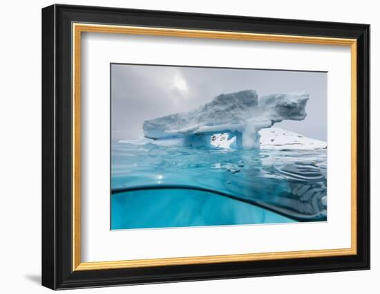 Above and below view of an arch formed in an iceberg at Cuverville Island, Ererra Channel-Michael Nolan-Framed Photographic Print