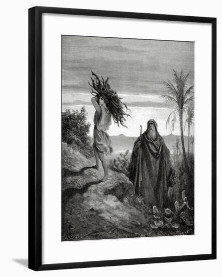 Abraham and Isaac Carrying the Wood for the Sacrifice. Engraving.-null-Framed Giclee Print