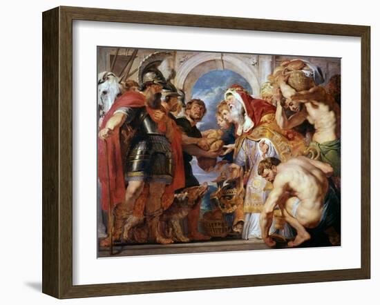 Abraham and Melchisedech, 1615-1618-Peter Paul Rubens-Framed Giclee Print