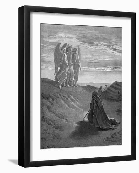 Abraham and the Three Angels, engraving by Doré - Bible-Gustave Dore-Framed Giclee Print