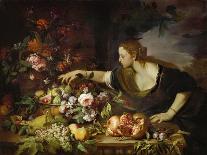 Femme prenant des fruits-a woman taking fruit. Perhaps allegory for a season, 1669.-Abraham Brueghel-Giclee Print