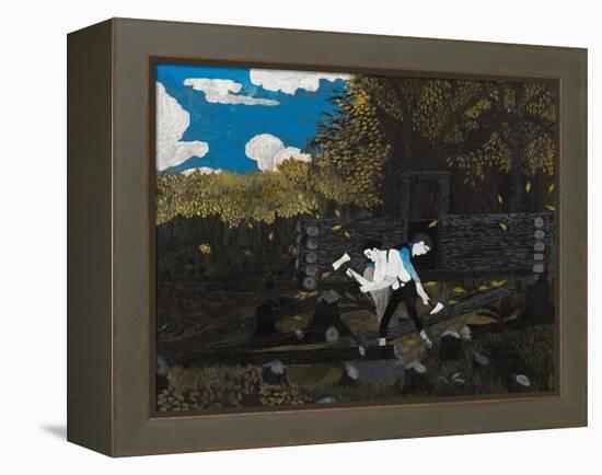 Abraham Lincoln and His Father (Oil on Panel)-Horace Pippin-Framed Premier Image Canvas