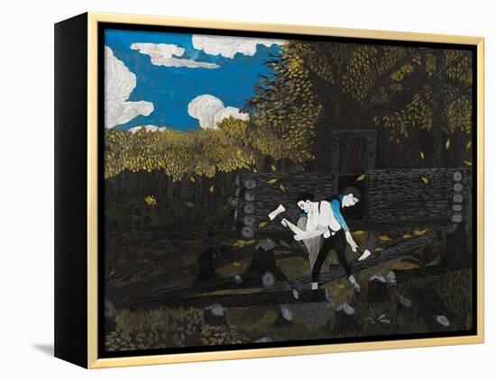 Abraham Lincoln and His Father (Oil on Panel)-Horace Pippin-Framed Premier Image Canvas