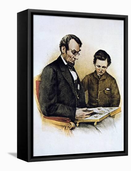 Abraham Lincoln and His Son Tad, 9 February 1864-null-Framed Premier Image Canvas