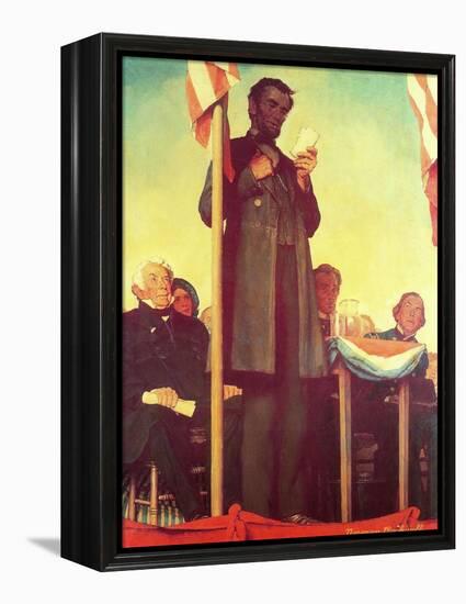 Abraham Lincoln Delivering the Gettysburg Address-Norman Rockwell-Framed Premier Image Canvas