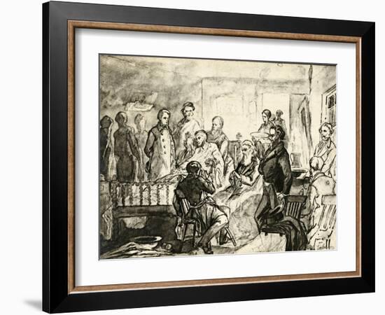 Abraham Lincoln on His Death Bed, C.1865-Hermann Faber-Framed Giclee Print