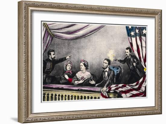 Abraham Lincoln President of the United States is Assassinated at the Theatre by John Wilkes Booth-Currier & Ives-Framed Art Print