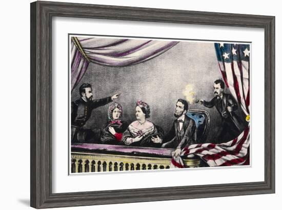 Abraham Lincoln President of the United States is Assassinated at the Theatre by John Wilkes Booth-Currier & Ives-Framed Art Print