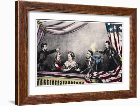 Abraham Lincoln President of the United States is Assassinated at the Theatre by John Wilkes Booth-Currier & Ives-Framed Art Print