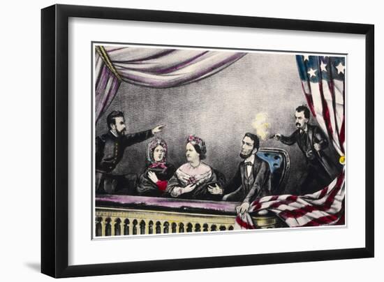 Abraham Lincoln President of the United States is Assassinated at the Theatre by John Wilkes Booth-Currier & Ives-Framed Art Print