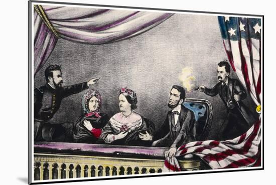 Abraham Lincoln President of the United States is Assassinated at the Theatre by John Wilkes Booth-Currier & Ives-Mounted Art Print