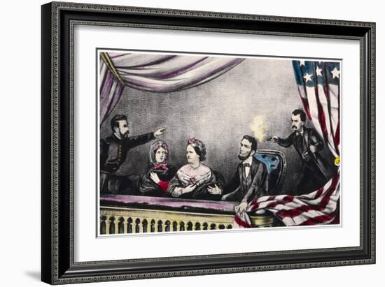 Abraham Lincoln President of the United States is Assassinated at the Theatre by John Wilkes Booth-Currier & Ives-Framed Art Print