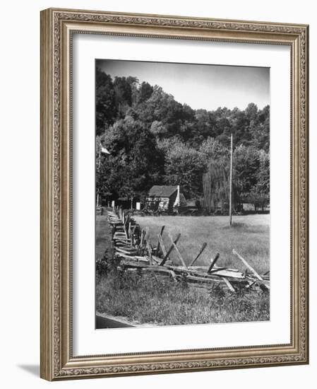 Abraham Lincoln's Childhood Home with a Rail Fence That He Built-Ralph Crane-Framed Photographic Print