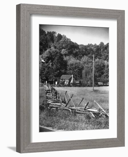 Abraham Lincoln's Childhood Home with a Rail Fence That He Built-Ralph Crane-Framed Photographic Print