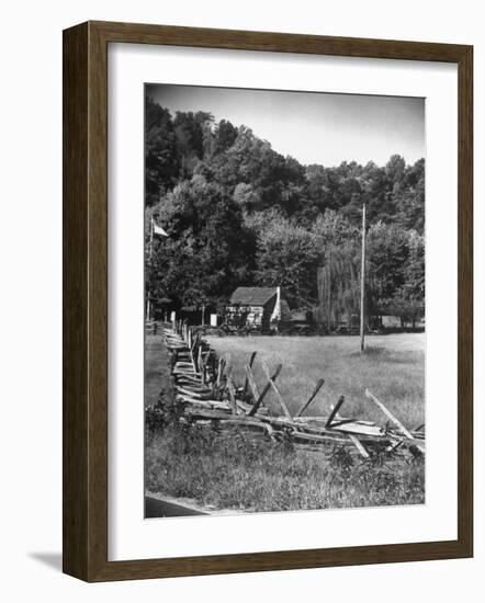 Abraham Lincoln's Childhood Home with a Rail Fence That He Built-Ralph Crane-Framed Photographic Print