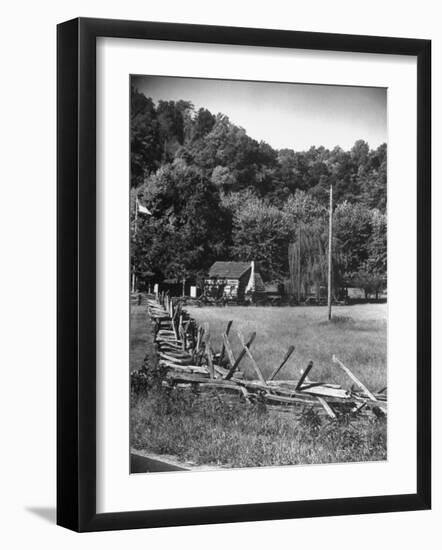 Abraham Lincoln's Childhood Home with a Rail Fence That He Built-Ralph Crane-Framed Photographic Print