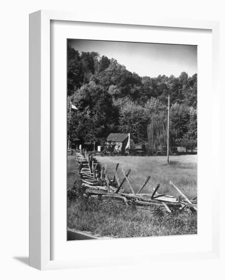 Abraham Lincoln's Childhood Home with a Rail Fence That He Built-Ralph Crane-Framed Photographic Print