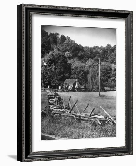 Abraham Lincoln's Childhood Home with a Rail Fence That He Built-Ralph Crane-Framed Photographic Print