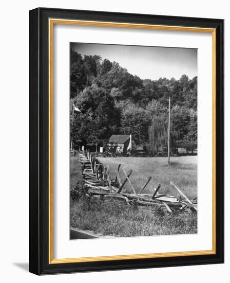 Abraham Lincoln's Childhood Home with a Rail Fence That He Built-Ralph Crane-Framed Photographic Print