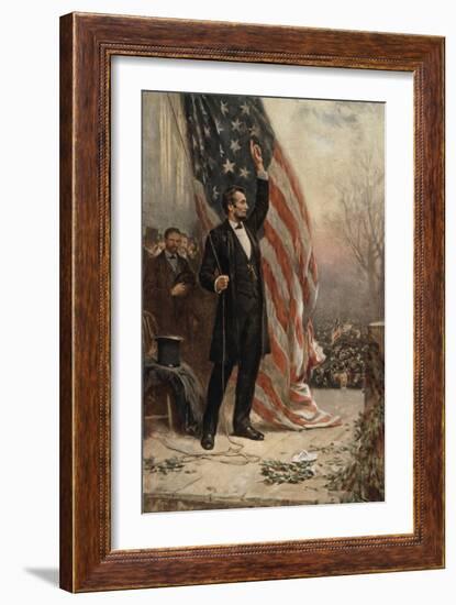 Abraham Lincoln with American Flag-null-Framed Giclee Print