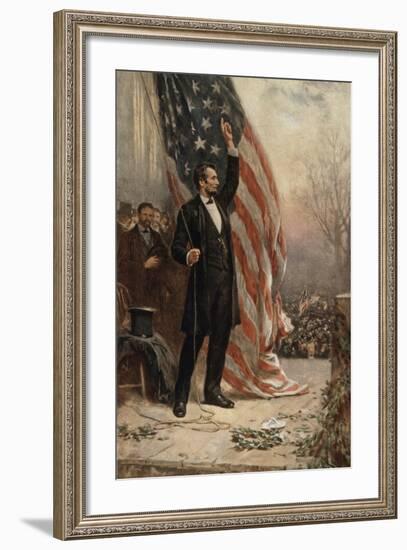 Abraham Lincoln with American Flag-null-Framed Premium Giclee Print