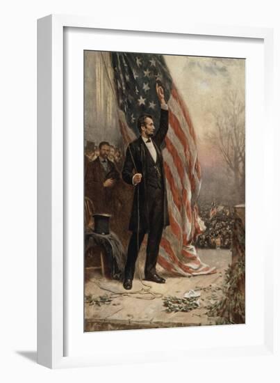 Abraham Lincoln with American Flag-null-Framed Premium Giclee Print