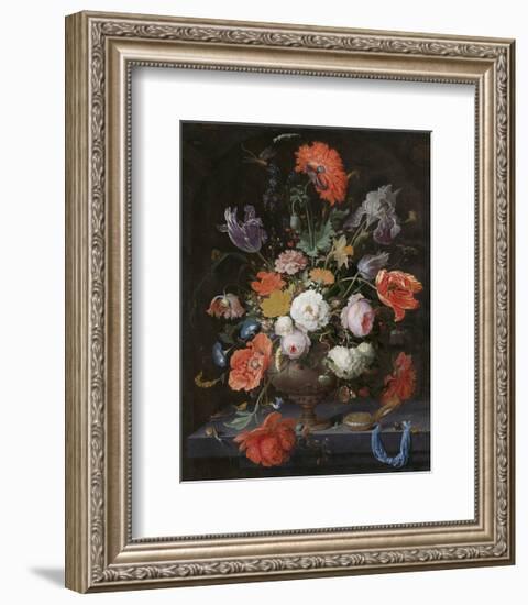 Abraham Mignon, Still Life with Flowers and a Watch-Dutch Florals-Framed Art Print