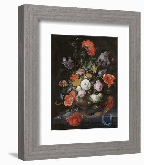 Abraham Mignon, Still Life with Flowers and a Watch-Dutch Florals-Framed Art Print