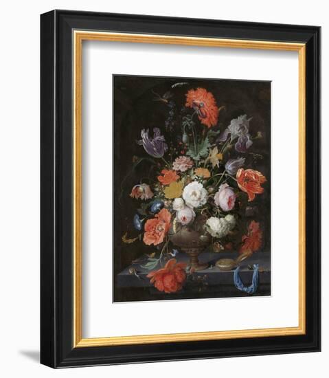 Abraham Mignon, Still Life with Flowers and a Watch-Dutch Florals-Framed Art Print